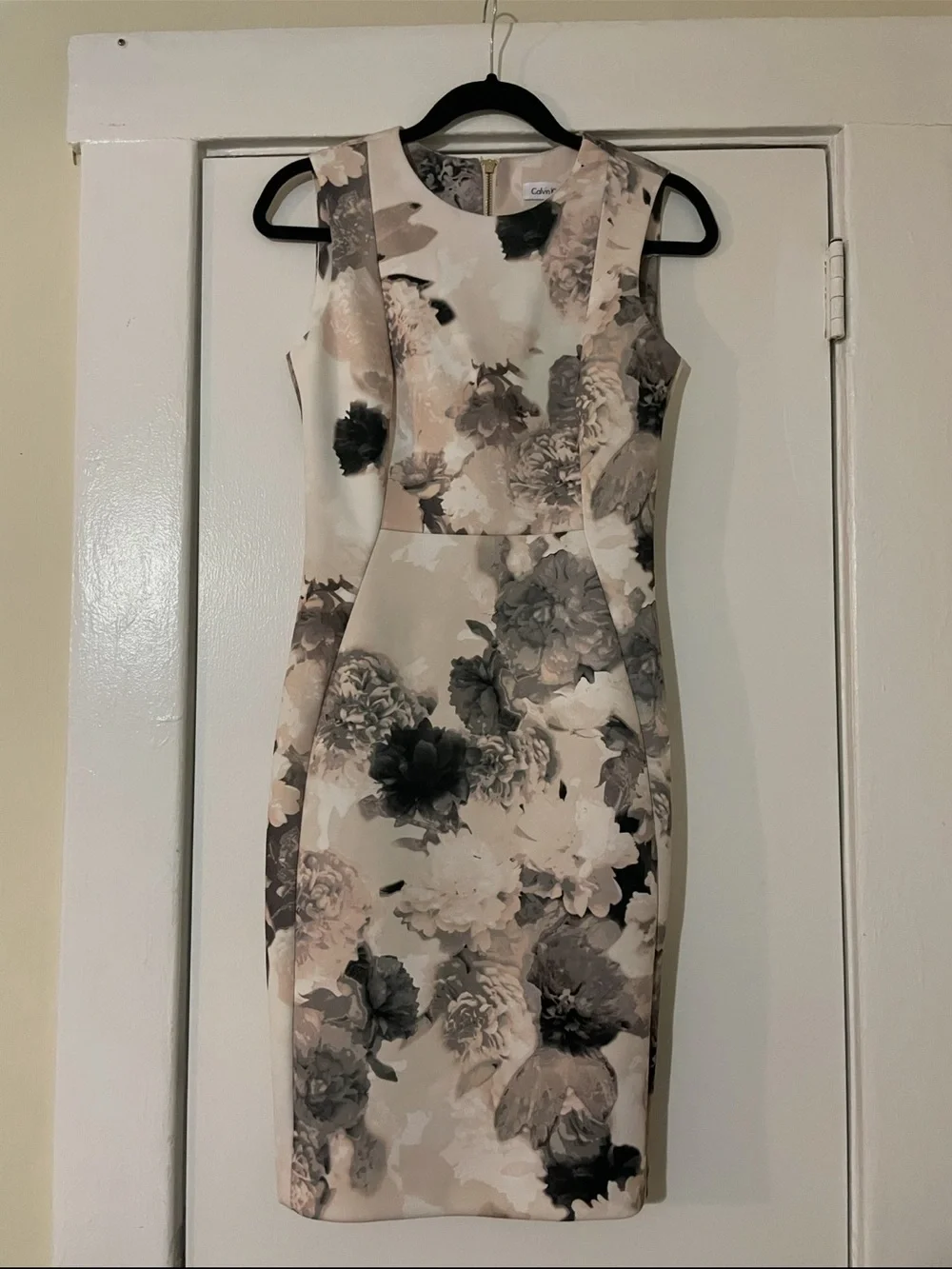 Calvin Klein Neutral Floral Midi Sheath Dress size 4